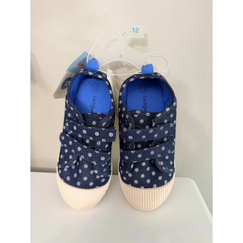 Cat & Jack Parker Sneakers Toddler Girls Size 12 Blue Polka Dot NWT